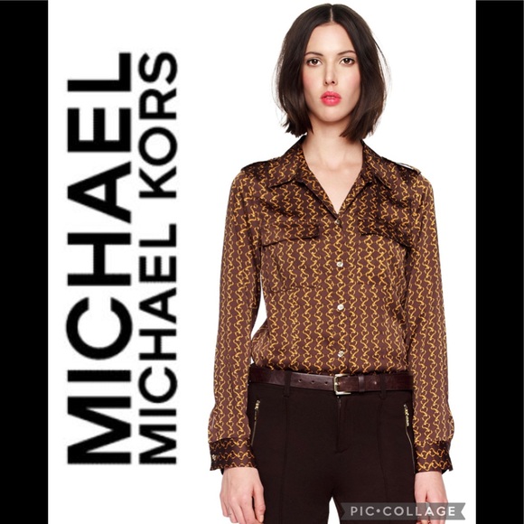 MICHAEL Michael Kors Tops - Michael Michael Kors Chain-Print Satin Blouse